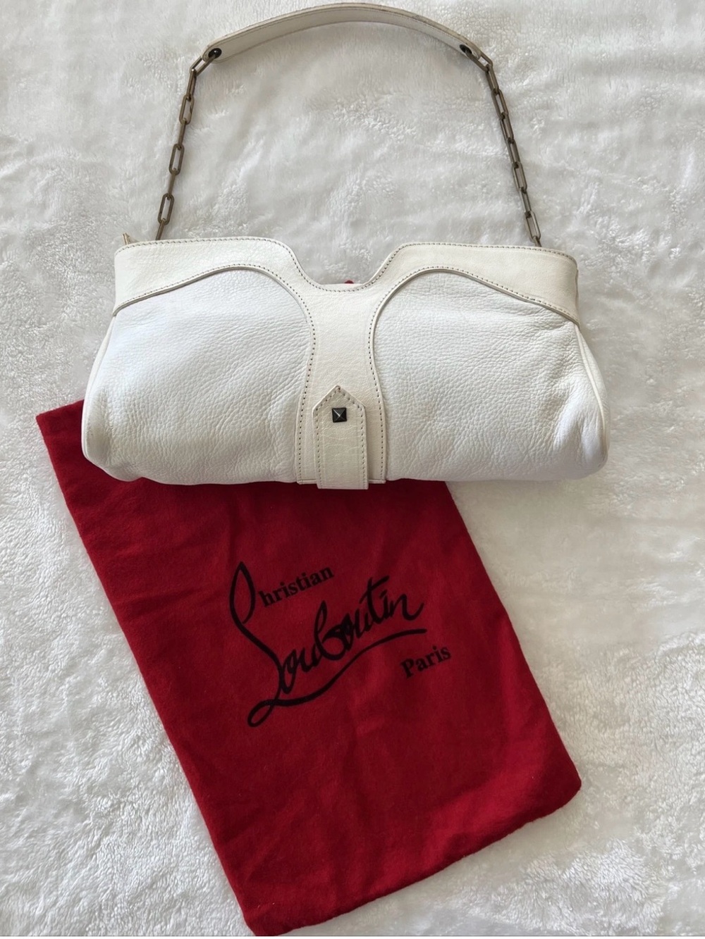 Authentic Christian Louboutin Paris Off White Shoulder Handbag/Clutch Purse